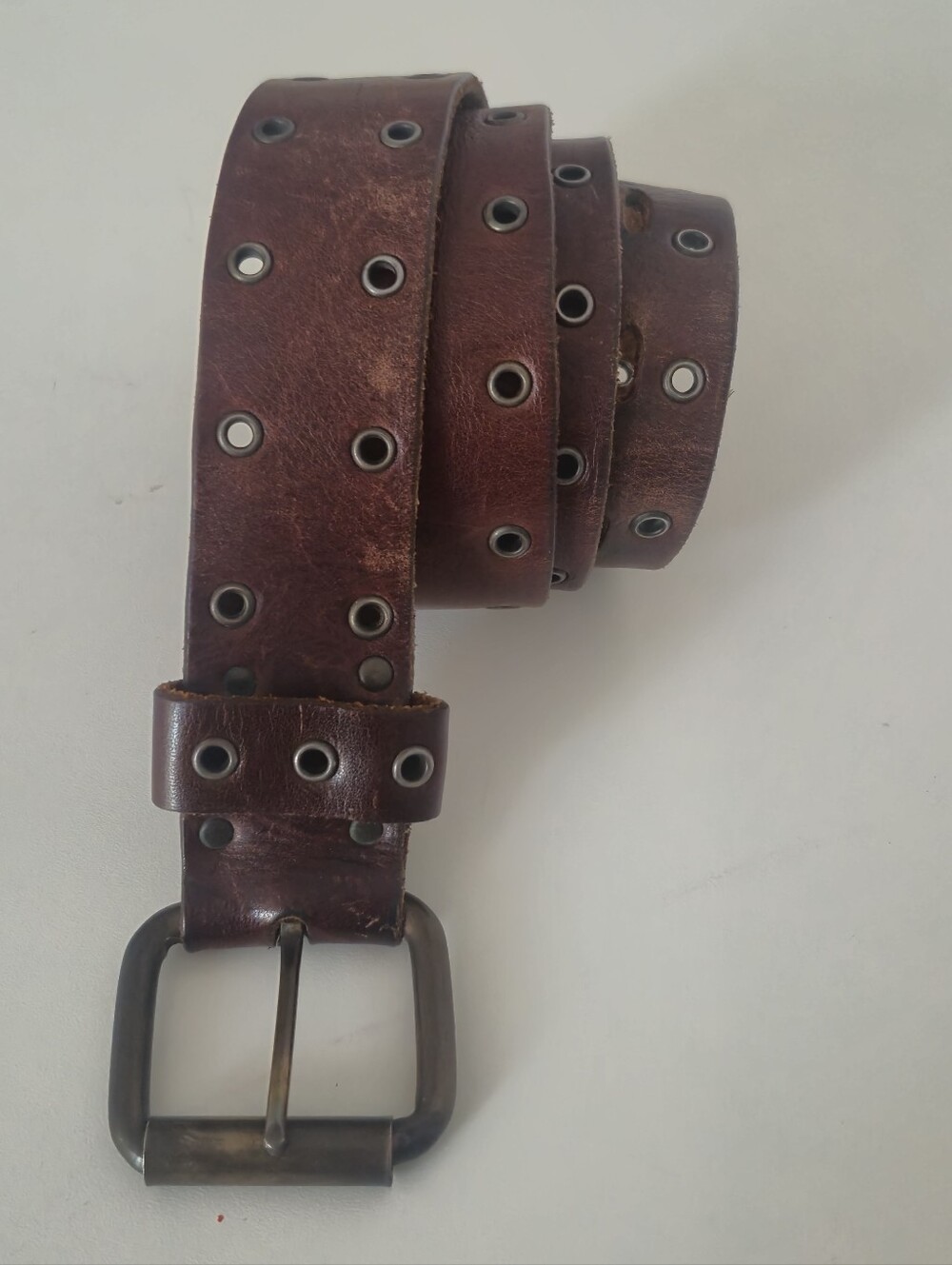 Fossil Distressed Brown Leather Double Grommet Belt 34 Fossil Distressed Brown L